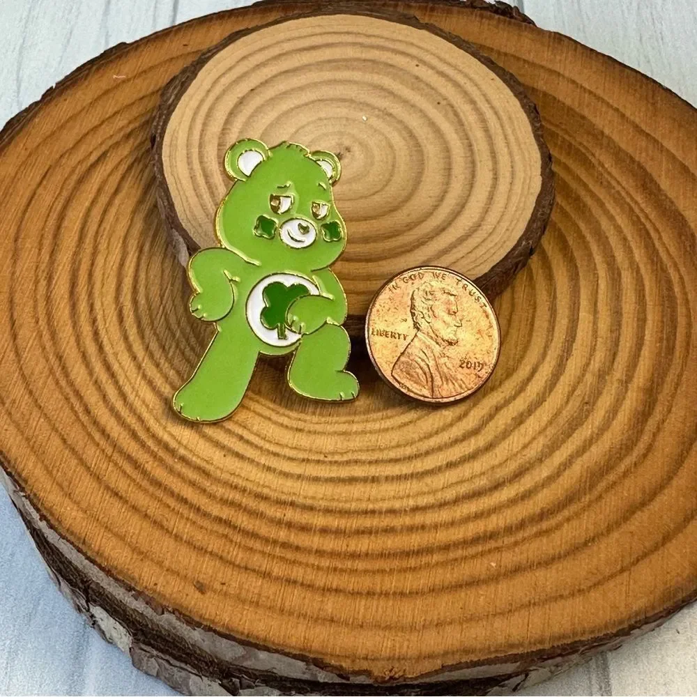 Lucky Bear Green Enamel Pin/ Brooch